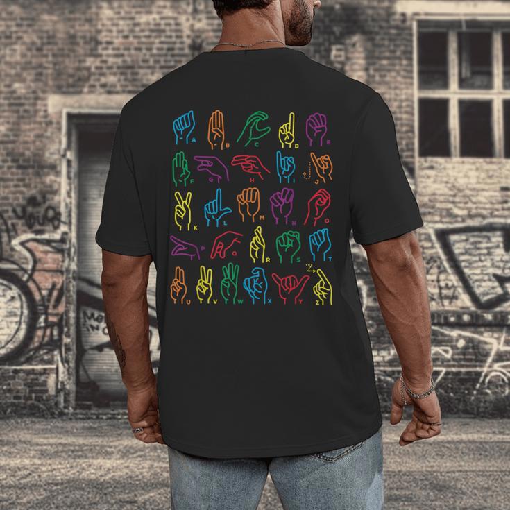 ABC Sign Language Chart Teacher Hand Letter Alphabet ASL Men's Back Print T-Shirt, funny design ABC Sign Language Chart Teacher Hand Letter Alphabet ASL Men's Back Print T-Shirt, funny design