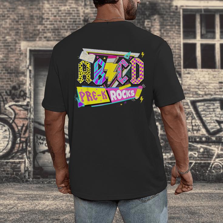 ABCD Pre-K Rocks Back To School PreK Kindergarten Teacher Men's Back Print T-Shirt, funny design
