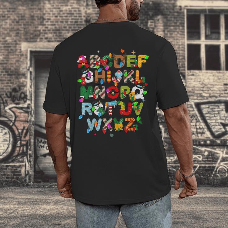 ABCs Learning Kindergarten Teacher Christmas Lights Alphabet For Men Women Kids Men's Back Print T-Shirt, funny design