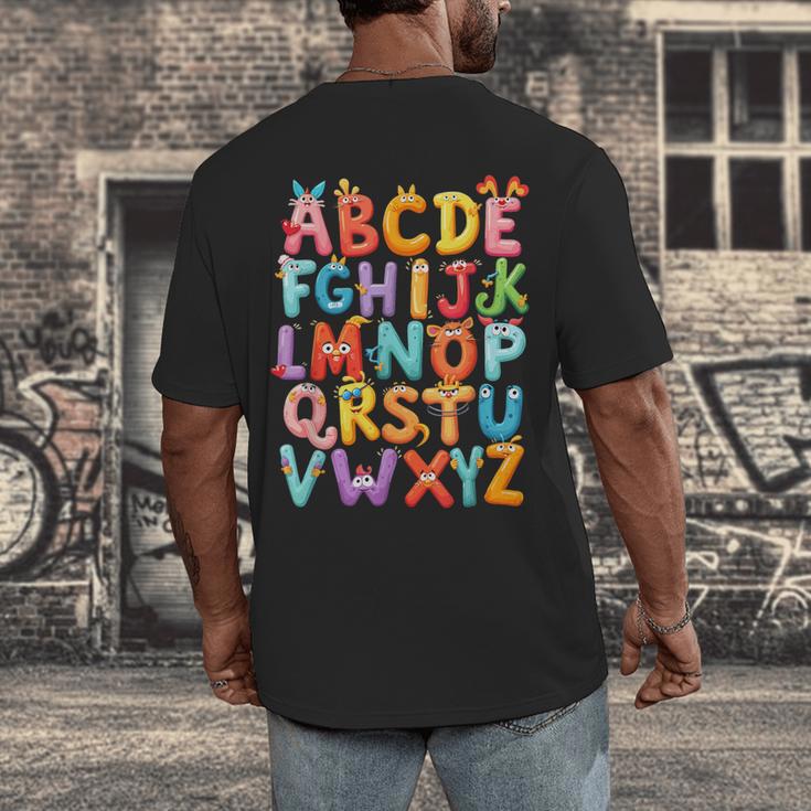 Alphabet A-Z ABC Kids Back To School Pre K Teachers Men's Back Print T-Shirt, funny design Alphabet A-Z ABC Kids Back To School Pre K Teachers Men's Back Print T-Shirt, funny design