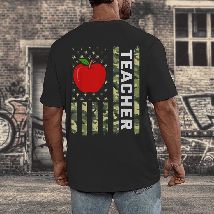 American Flag Camouflage Teacher Patriotic 4th Of July Men's Back Print T-Shirt, funny design