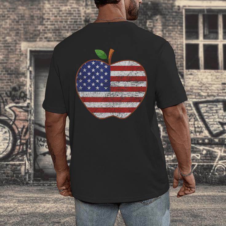 American Flag Teachers Students Apple 4th Of July Vintage Men's Back Print T-Shirt, funny design American Flag Teachers Students Apple 4th Of July Vintage Men's Back Print T-Shirt, funny design