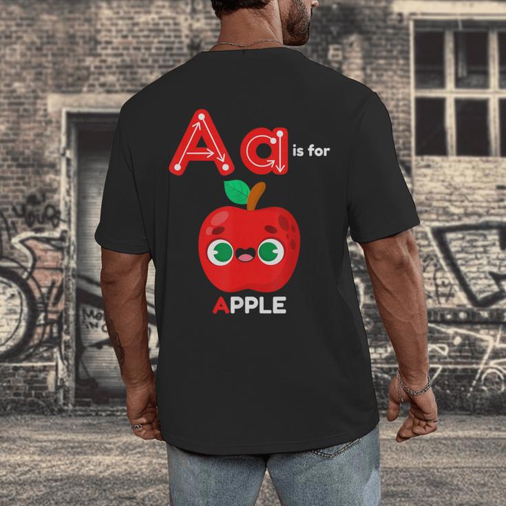 A Is For Apple Pre-K Kindergarten Teacher Student Men's Back Print T-Shirt, funny design A Is For Apple Pre-K Kindergarten Teacher Student Men's Back Print T-Shirt, funny design