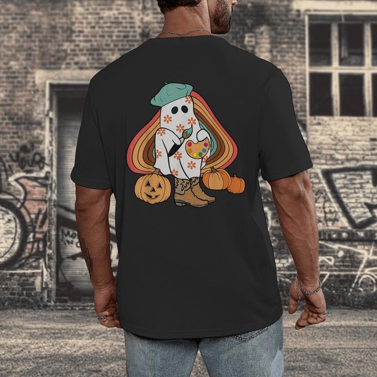 Art Teacher Painting Brushes Retro Pumpkin Ghost Artist Men's Back Print T-Shirt, funny design Art Teacher Painting Brushes Retro Pumpkin Ghost Artist Men's Back Print T-Shirt, funny design