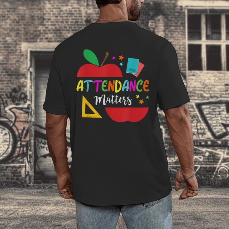 Attendance Matters Teacher Apple For Back To School Men's Back Print T-Shirt, funny design Attendance Matters Teacher Apple For Back To School Men's Back Print T-Shirt, funny design