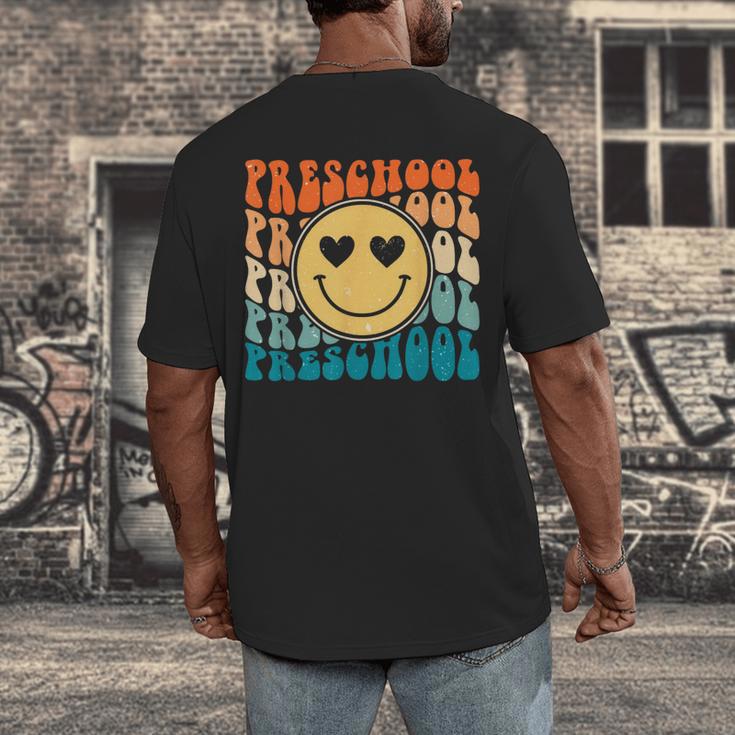 Back To School Groovy Smile Preschool Teachers Students Kids Men's Back Print T-Shirt, funny design