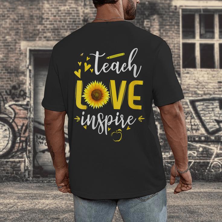 Back To School Teach Love And Inspire Teacher Sunflower Men's Back Print T-Shirt, funny design