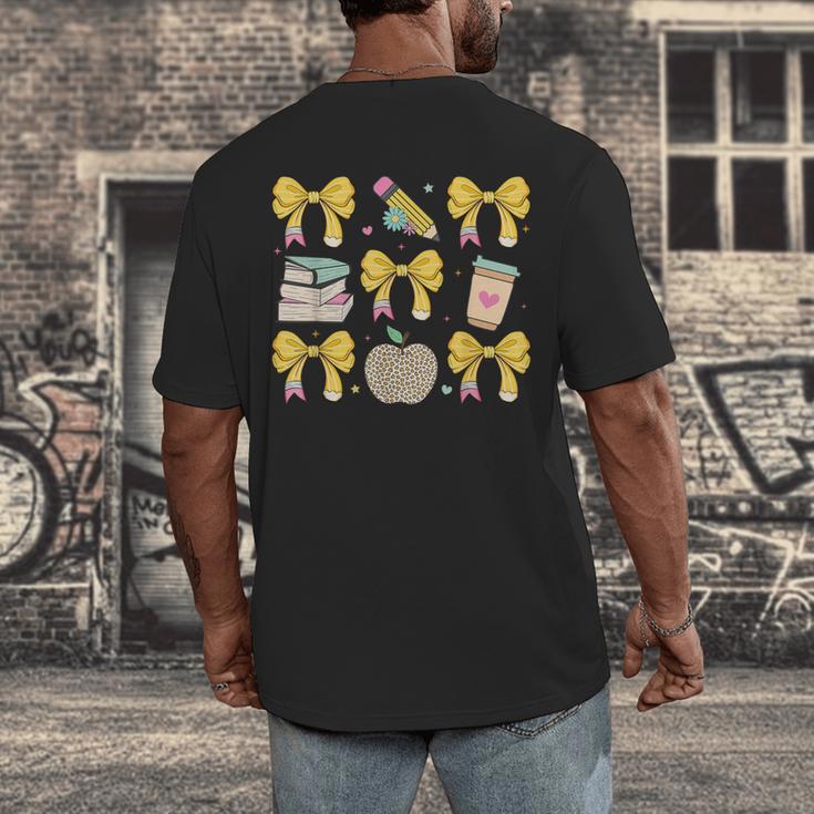 Back To School Yellow Bows Book Coffee Leopard Apple Teacher Men's Back Print T-Shirt, funny design Back To School Yellow Bows Book Coffee Leopard Apple Teacher Men's Back Print T-Shirt, funny design