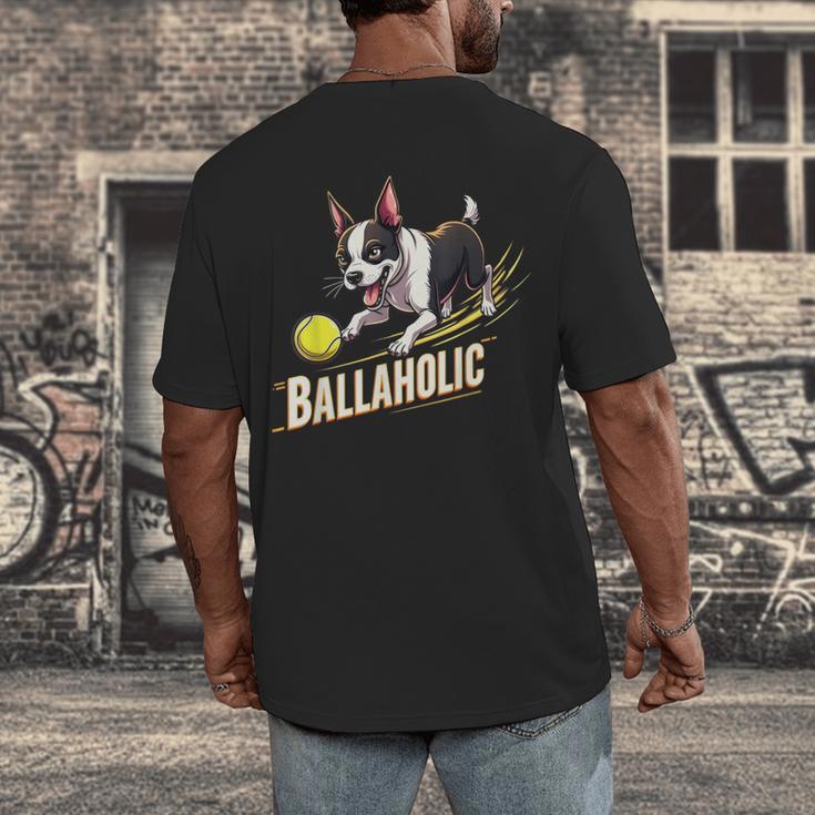 Ballaholic Boston Terrier Dog Chasing Bostie Ball Men's Back Print T-Shirt, funny design