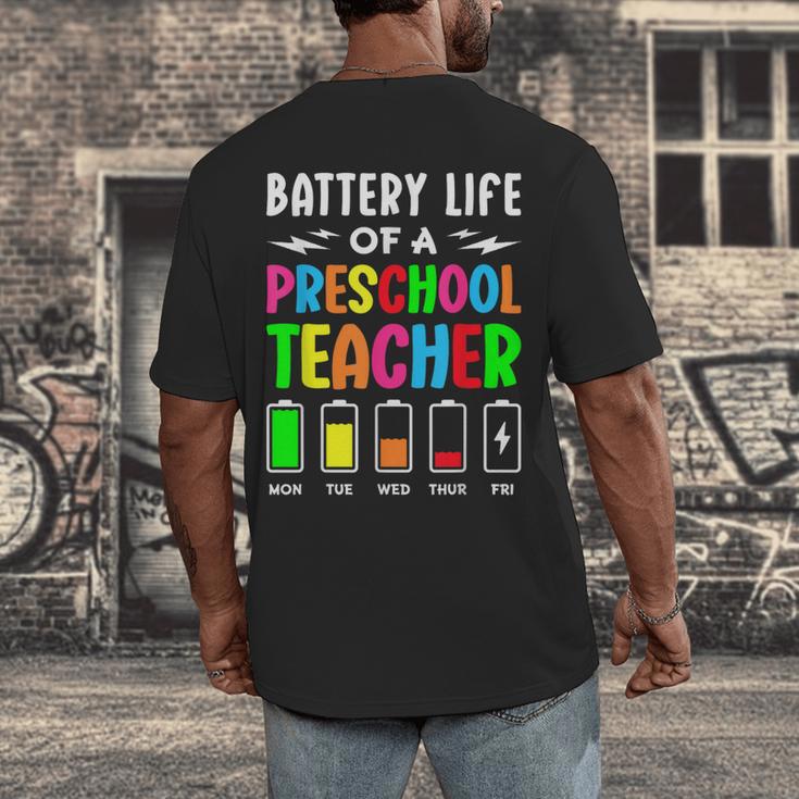 Battery Life Of a Preschool School Teacher School Week Men's Back Print T-Shirt, funny design Battery Life Of a Preschool School Teacher School Week Men's Back Print T-Shirt, funny design