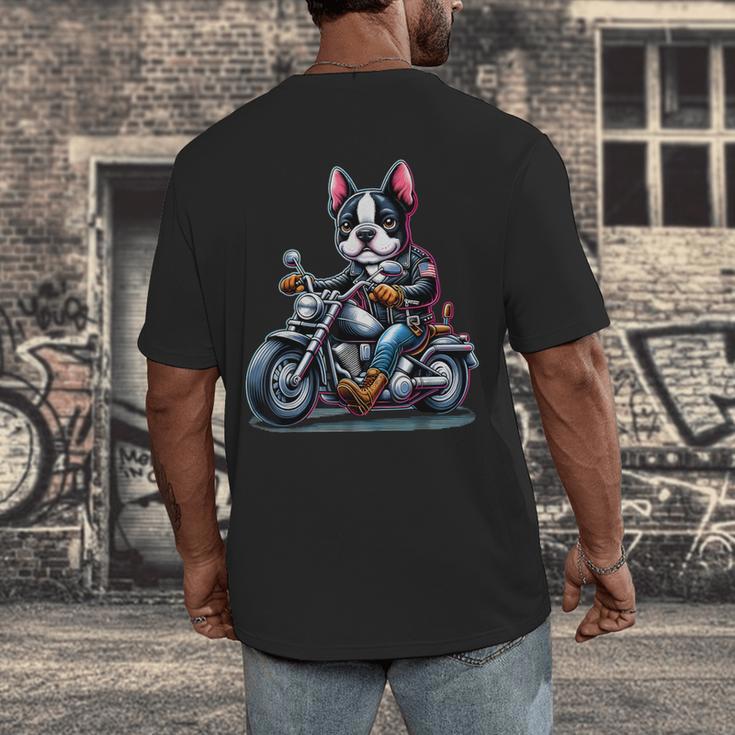 Biker Boston Terrier Dog Riding Motorbike Men's Back Print T-Shirt, funny design