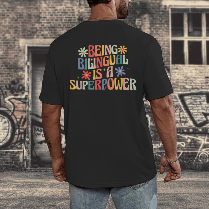 Being Bilingual Is A Superpower Back To School ESL Teacher Men's Back Print T-Shirt, funny design Being Bilingual Is A Superpower Back To School ESL Teacher Men's Back Print T-Shirt, funny design