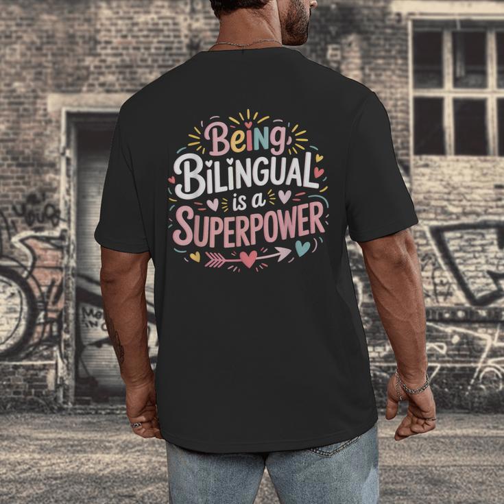 Being Bilingual Is A Superpower ESL Teacher School Men's Back Print T-Shirt, funny design
