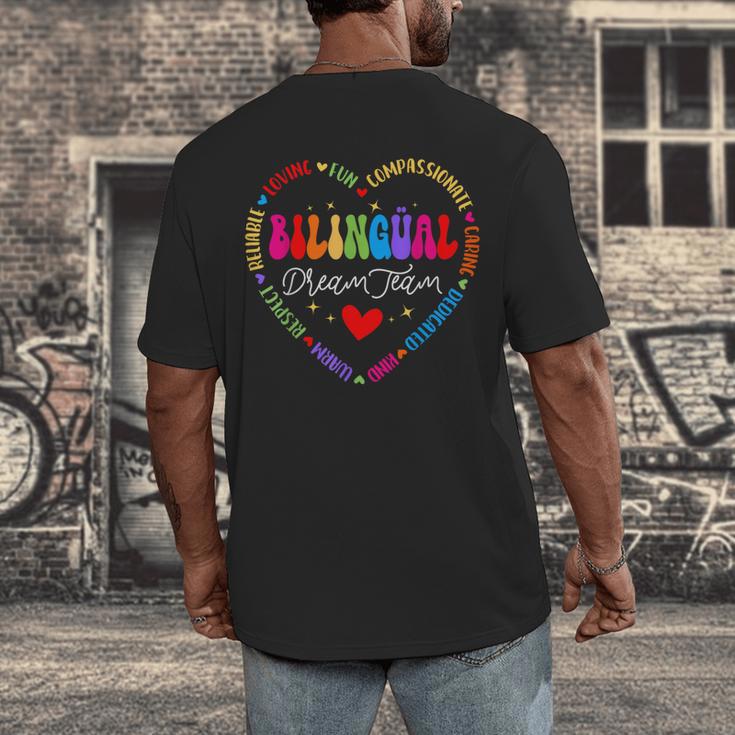 Bilingues Dream Team Dual Language Bilingual Crew Teacher Men's Back Print T-Shirt, funny design