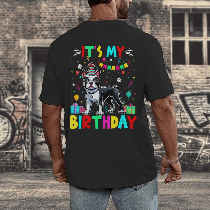 My Birthday Colorful Costume Boston Terrier Party Men's Back Print T-Shirt, funny design