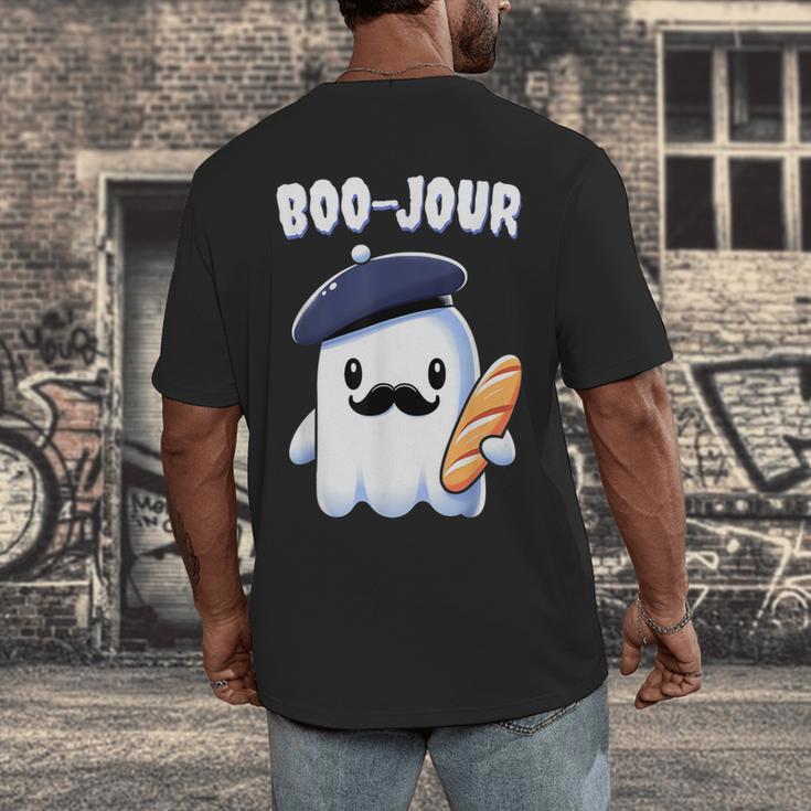 Boo Jour Ghost French Teacher Vintage Teacherlife Groovy Men's Back Print T-Shirt, funny design