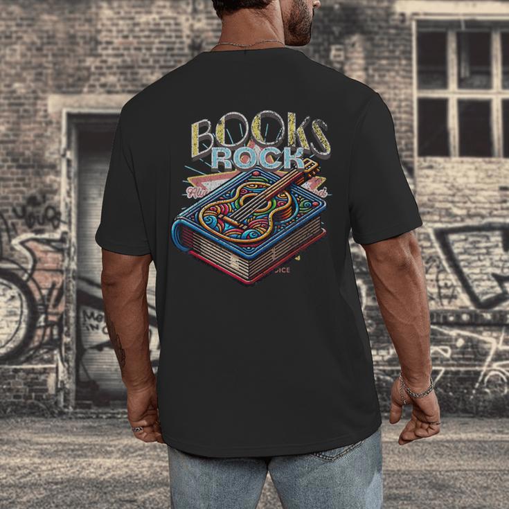 Books Rock Rock'n Roll Science Of Reading Teachers Guitar Men's Back Print T-Shirt, funny design Books Rock Rock'n Roll Science Of Reading Teachers Guitar Men's Back Print T-Shirt, funny design