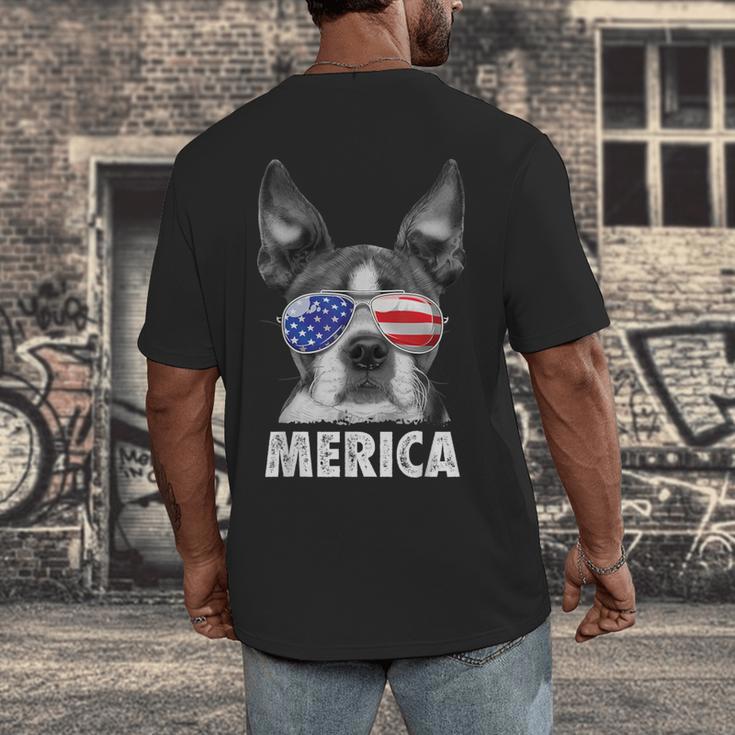 Boston Terrier 4th Of July Merica Men Women USA Flag Vintage Men's Back Print T-Shirt, funny design