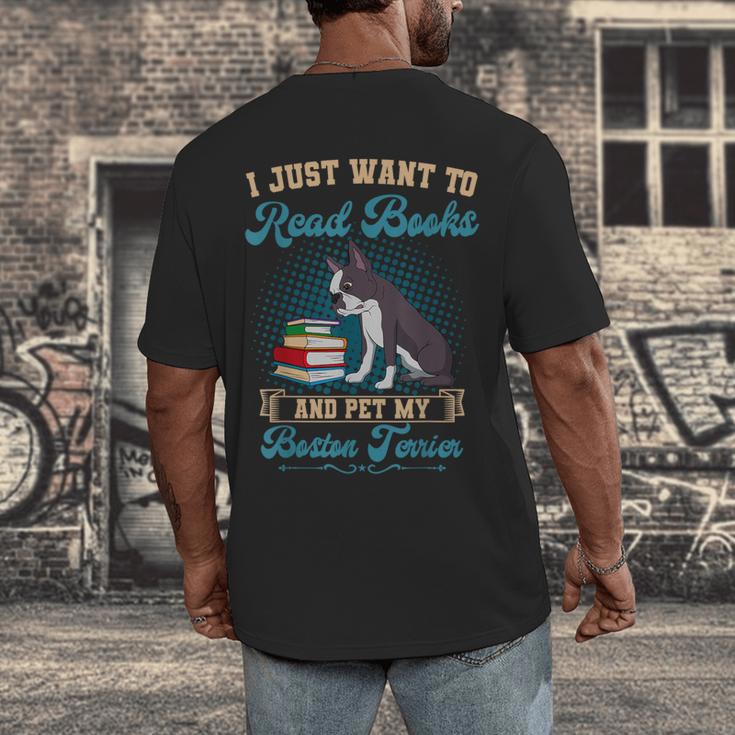 Boston Terrier American Gentleman Bibliophile Book Lover Men's Back Print T-Shirt, funny design