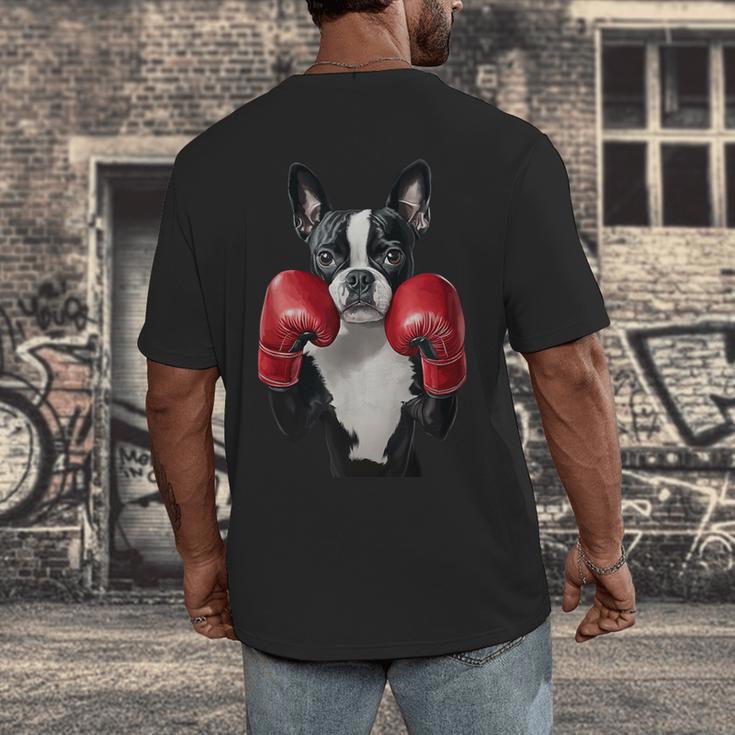 Boston Terrier Boxing Men's Back Print T-Shirt, funny design