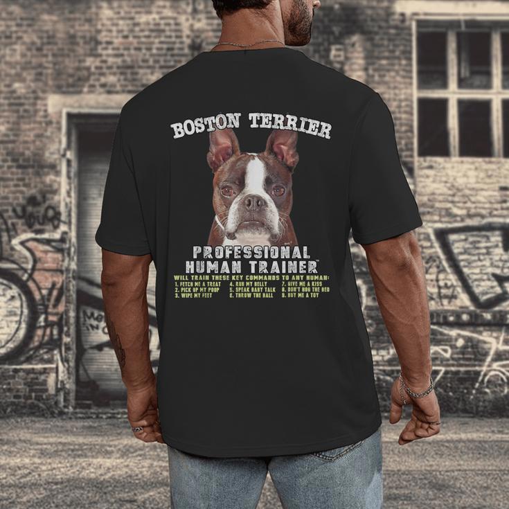 Boston Terrier Brindle Dog Professional Human Trainer Men's Back Print T-Shirt, funny design