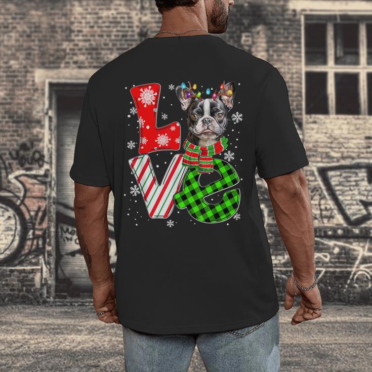 Boston Terrier Christmas Tree Lights Santa Dog Xmas For Men Women Kids Men's Back Print T-Shirt, funny design