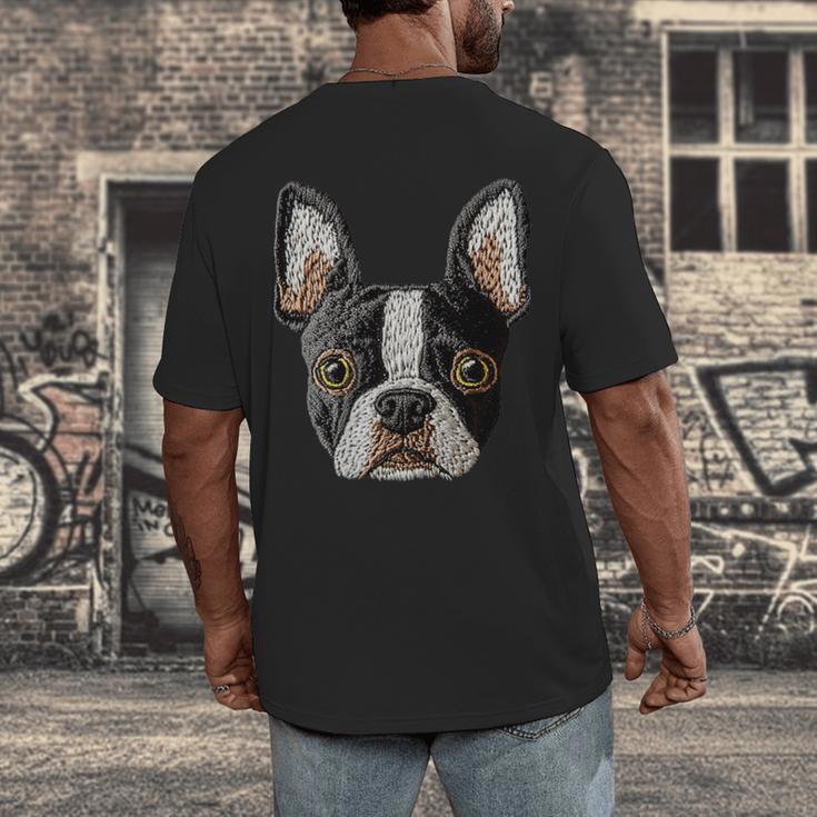 Boston Terrier Cute Puppy Face Dog Lover Pet Owner Men's Back Print T-Shirt, funny design