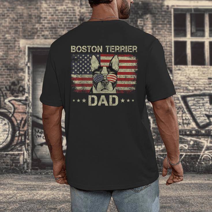 Boston Terrier Dad Dog Lovers American Flag 4th Of July For Women Men Men's Back Print T-Shirt, funny design