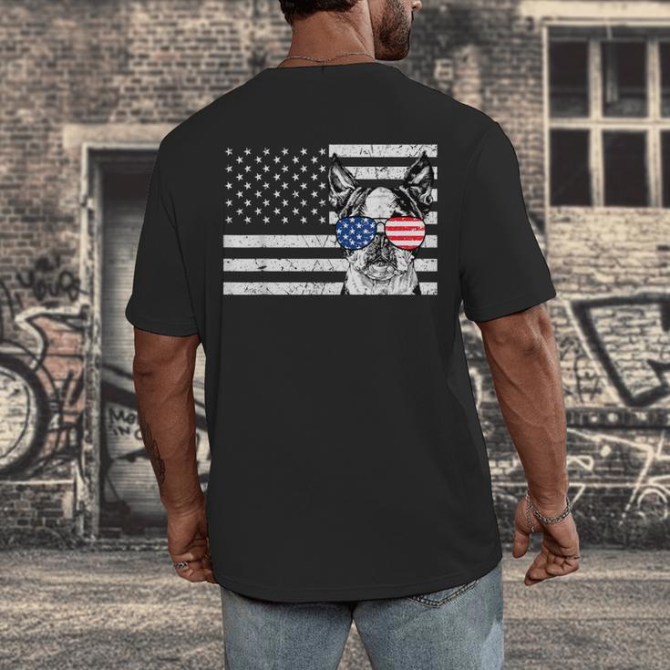 Boston Terrier Dog 4th Of July US American Flag Patriotic Men's Back Print T-Shirt, funny design