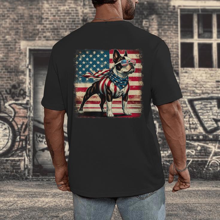 Boston Terrier Dog 4th Of July USA American Flag Patriotic Men's Back Print T-Shirt, funny design