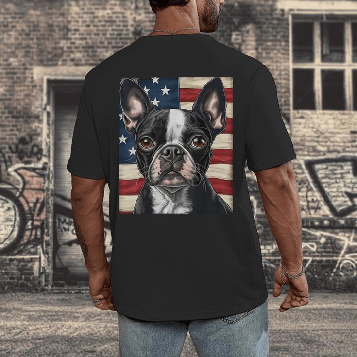 Boston Terrier Dog American Flag 4th Of July Patriotic Puppy Men's Back Print T-Shirt, funny design