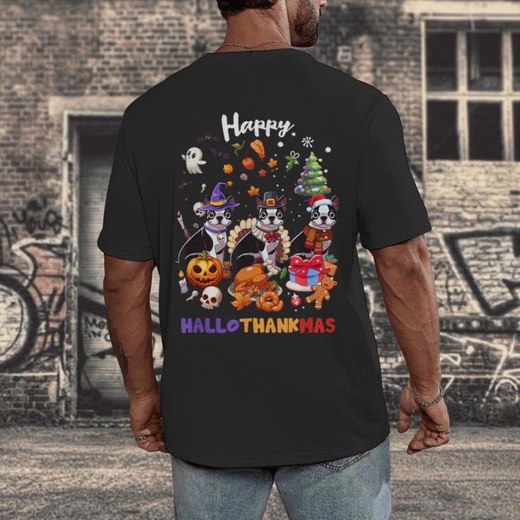 Boston Terrier Dog Christmas Happy Hallothankmas Halloween For Men Women Kids Men's Back Print T-Shirt, funny design