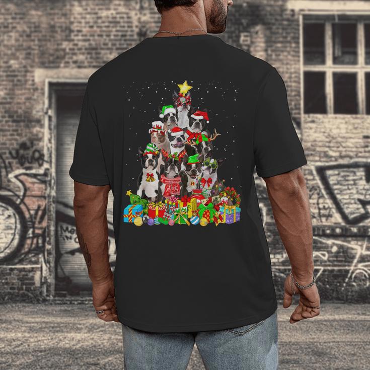 Boston Terrier Dog Christmas Tree Lights Xmas Pajama For Men Women Kids Men's Back Print T-Shirt, funny design