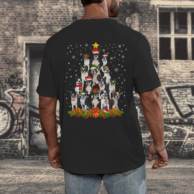 Boston Terrier Dog Christmas Tree Santa Hat Xmas Pajama Men Women Kids Men's Back Print T-Shirt, funny design