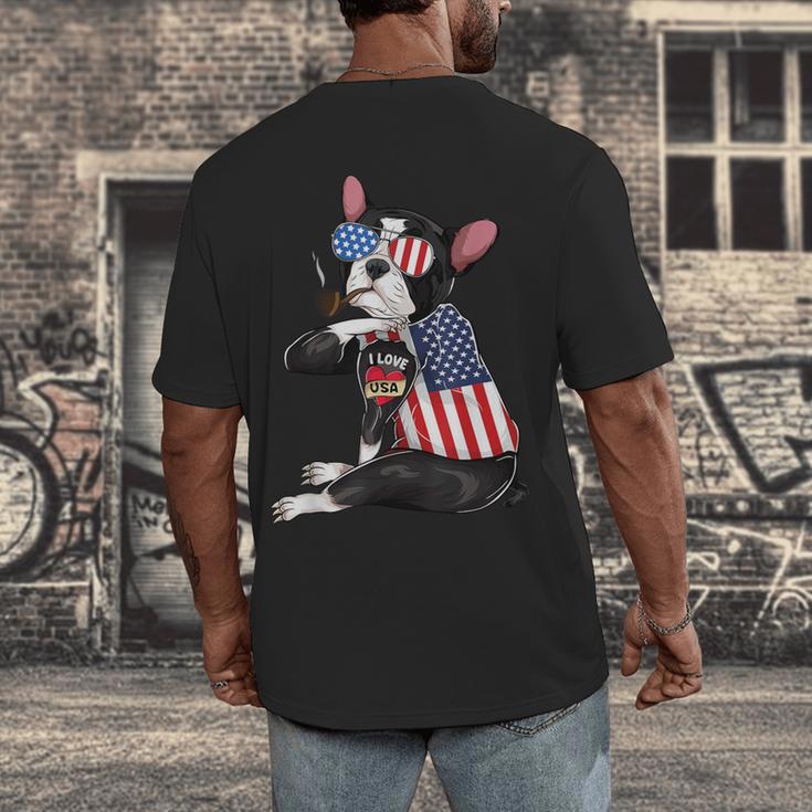 Boston Terrier Dog Merica 4th Of July Usa American Flag Men Men's Back Print T-Shirt, funny design