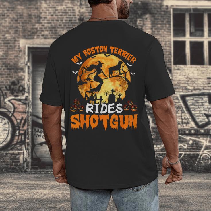 My Boston Terrier Dog Rides Shotgun Witch Halloween Men Women Men's Back Print T-Shirt, funny design