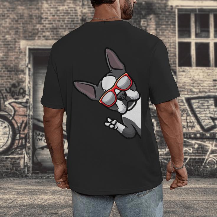 Boston Terrier Dog From Side Boston Bull Men's Back Print T-Shirt, funny design