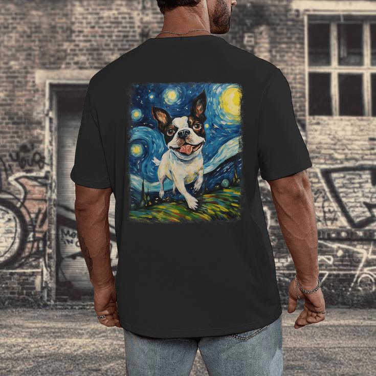 Boston Terrier Dog Starry Night Painting Men's Back Print T-Shirt, funny design