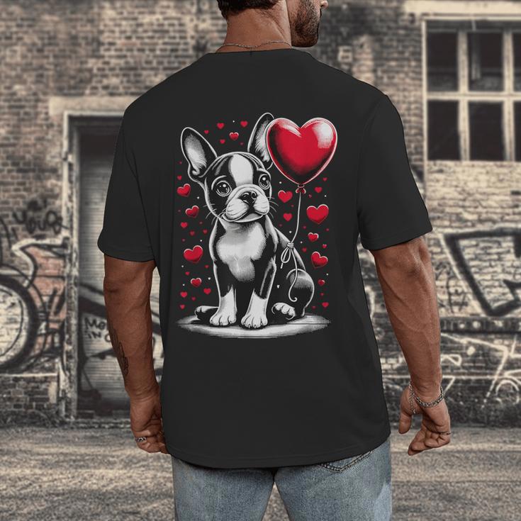 Boston Terrier Dog Valentine's Day Dog Owner Men's Back Print T-Shirt, funny design