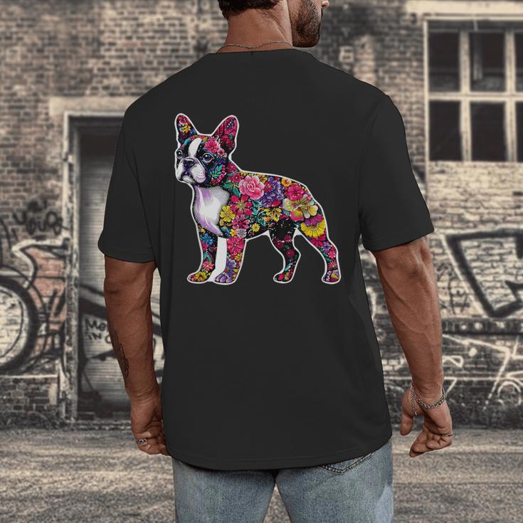 Boston Terrier Floral Dog Lover Vintage Distressed For Men Women Kids Men's Back Print T-Shirt, funny design