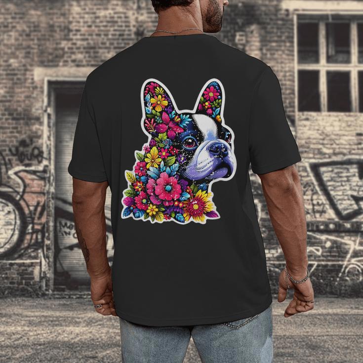 Boston Terrier Floral Vintage Dog Mom Distressed Men Women Kids Men's Back Print T-Shirt, funny design