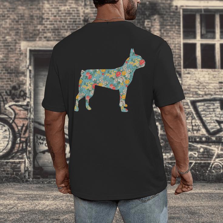 Boston Terrier Flower Silhouette Floral Dog Men Women Girls Kids Men's Back Print T-Shirt, funny design