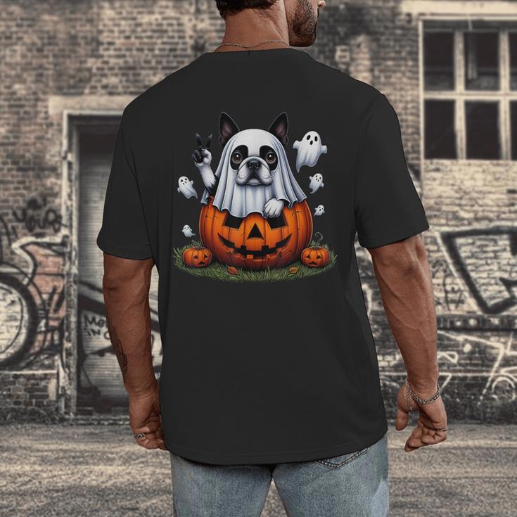 Boston Terrier Ghost Boo Halloween Kids Men's Back Print T-Shirt, funny design
