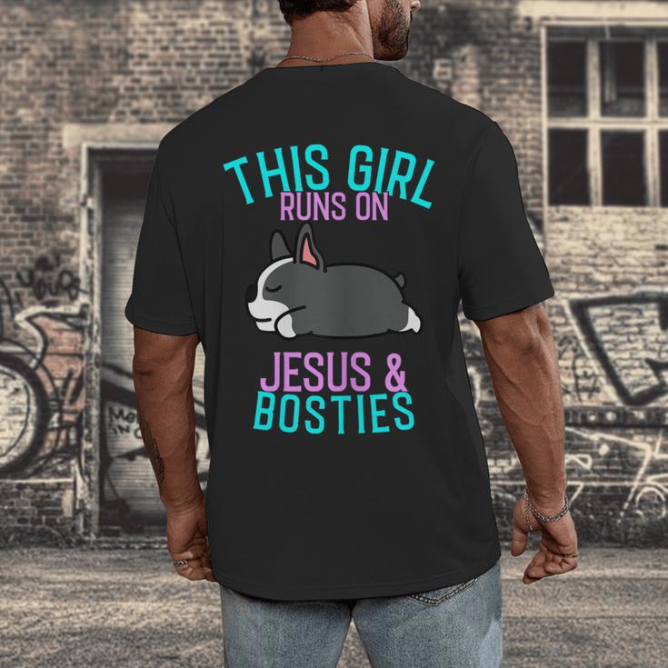 Boston Terrier This Girl Runs On Jesus And Boston Terriers Men's Back Print T-Shirt, funny design