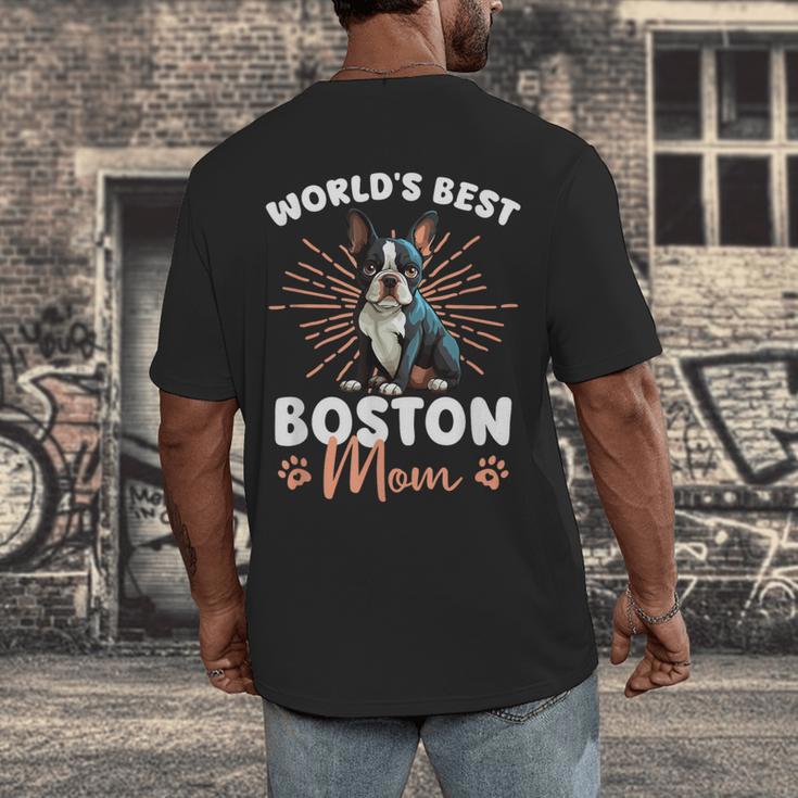 Boston Terrier Groovy World's Best Boston Mom Men's Back Print T-Shirt, funny design