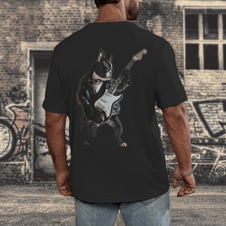 Boston Terrier Guitar Men's Back Print T-Shirt, funny design