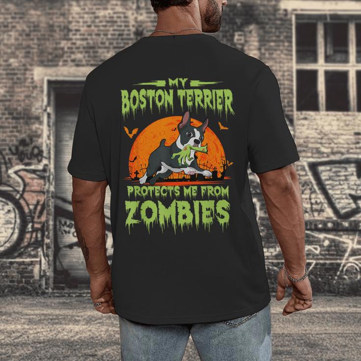 Boston Terrier Halloween Zombie American Gentleman Dog Lover Men's Back Print T-Shirt, funny design