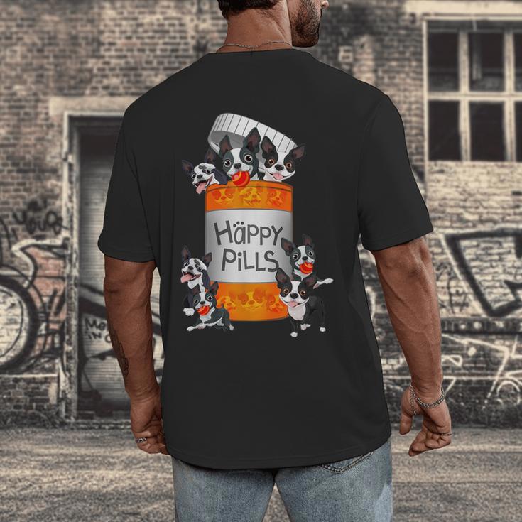Boston Terrier Happy Pills T-Shirt Men's Back Print T-Shirt, funny design