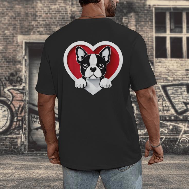 Boston Terrier Heart Cute Puppy Lover Or Dog Owner Men's Back Print T-Shirt, funny design