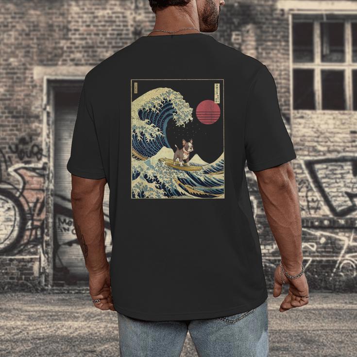 Boston Terrier Japanese Kanagawa Wave Surf Dog Men's Back Print T-Shirt, funny design